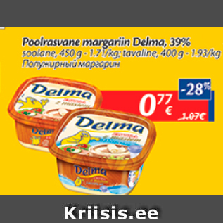 Allahindlus - Poolrasvane margariin Delma, 39%