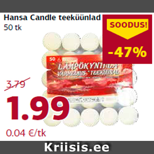 Allahindlus - Hansa Candle teeküünlad 50 tk