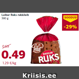 Allahindlus - Leibur Ruks rukkileib 380 g