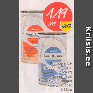 Allahindlus - Nutribalance täissööt koertele, 1,24 kg