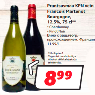 Allahindlus - Prantsusmaa KPN vein Francois Martenot Bourgogne, 12,5%, 75 cl**