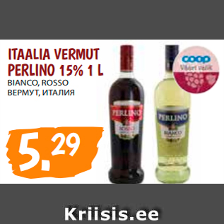 Allahindlus - ITAALIA VERMUT PERLINO 15% 1 L BIANCO, ROSSO