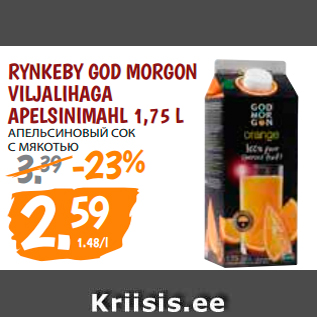 Allahindlus - RYNKEBY GOD MORGON VILJALIHAGA APELSINIMAHL 1,75 L