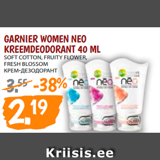 Allahindlus - GARNIER WOMEN NEO KREEMDEODORANT 40 ML