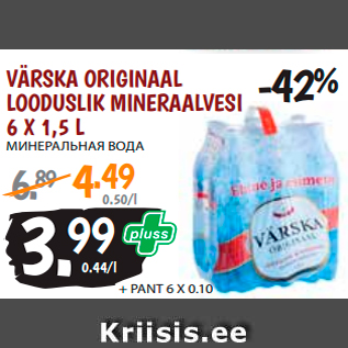 Allahindlus - VÄRSKA ORIGINAAL LOODUSLIK MINERAALVESI 6 X 1,5 L