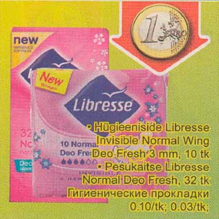 Allahindlus - .Hügieeniside Libresse invisible Normal Wing Deo Fresh 3 mm, 10tk .Pesukaitse Libresse Normal Deo Fresh, 32 tk