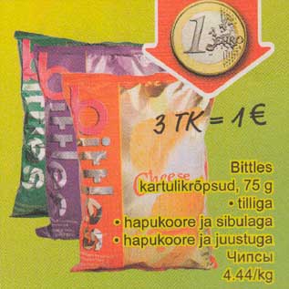 Allahindlus - Bittles kаrtulikrõрsud, 75 g . tilliga . hapukoore ja sibulаgа . hарukооrе ja juustuga