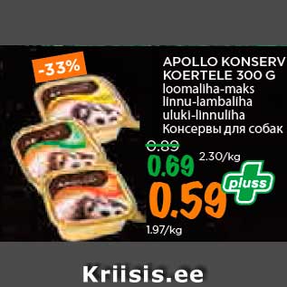 Allahindlus - APOLLO KONSERV KOERTELE 300 G