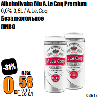 Allahindlus - Alkoholivaba õlu A.Le Coq Premium