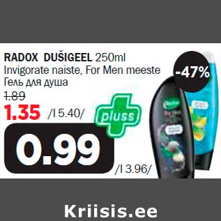 Allahindlus - RADOX DUŠIGEEL 250ml Invigorate naiste, For Men meeste