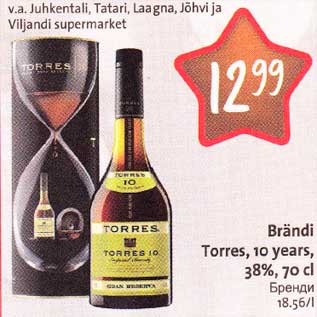 Allahindlus - Brändi Torres, 10 years,38%, 70 cl