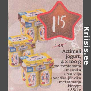 Allahindlus - Actimeli jogurt, 4х 100 g .maitsestamata . maasika .puuvilja .vaarika-jõhvika .metsamarja