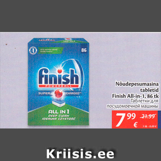 Allahindlus - Nõudepesumasina tabletid Finish All-in-1, 86 tk