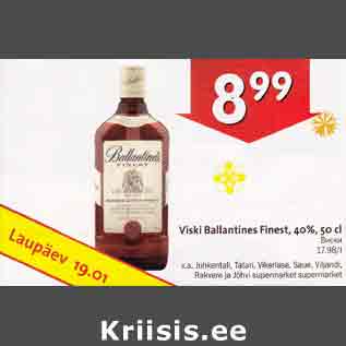 Allahindlus - Viski Ballantines Finest, 40%, 50 cl