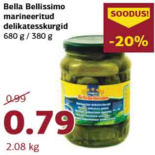 Allahindlus - Bella Bellissimo marineeritud delikatesskurgid 680 g / 380 g