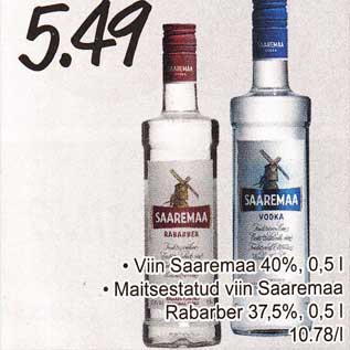 Allahindlus - .Viin Saaremaa 40%, 0,5 l .Maitsestatud viin Saaremaa Rabarber