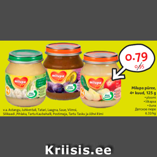 Allahindlus - Milupa püree, 4+ kuud, 125 g • ploomi • lilkapsa • õuna