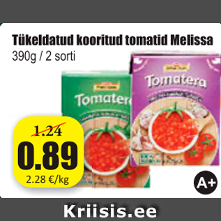 Allahindlus - Tükeldatud kooritud tomatid Melissa