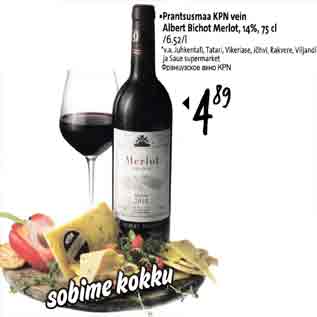 Allahindlus - .Prantsusmaa KPN vein АlЬеЁ Bichot Merlot, l4%,75 cl