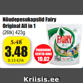 Allahindlus - Nõudepesukapslid Fairy Original All in 1