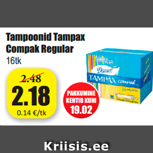 Allahindlus - Tampoonid Tampax Compak Regular 16tk