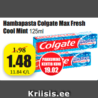 Allahindlus - Hambapasta Colgate Max Fresh Cool Mint 125ml