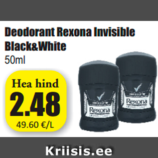 Allahindlus - Deodorant Rexona Invisible Black&White 50ml