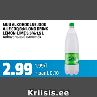 Allahindlus - MUU ALKOHOOLNE JOOK A.LE COQ G:N LONG DRINK lEMON-LIME