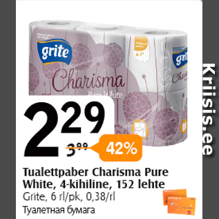 Allahindlus - Tualettpaber Charisma Pure White, 4-kihiline, 152 lehte