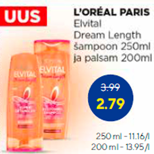 Allahindlus - L´OREAL PARIS Elvital Dream Length šampoon 250 ml ja palsam 200 ml