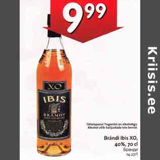 Allahindlus - Brändi Ibis XO, 40%,70 cl