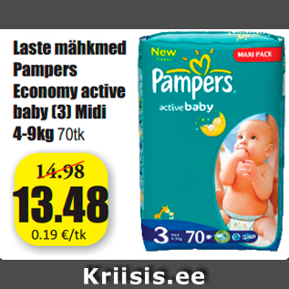 Allahindlus - Laste mähkmed Pampers Economy active baby