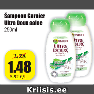 Allahindlus - Šampoon Garnier Ultra Doux aaloe, 250 ml