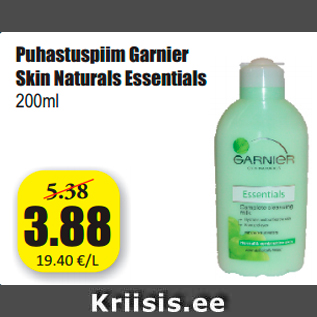 Allahindlus - Puhastuspiim Garnier Skin Naturals Essentials 200ml