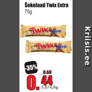 Allahindlus - Šokolaad Twix Extra 75 g