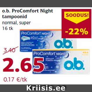 Allahindlus - o.b. ProComfort Night tampoonid