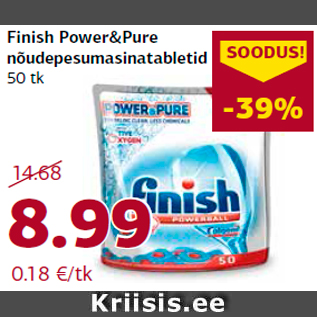 Allahindlus - Finish Power&Pure nõudepesumasinatabletid 50 tk