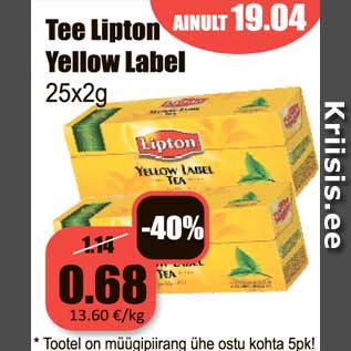 Allahindlus - Tee Lipton Yellow Label