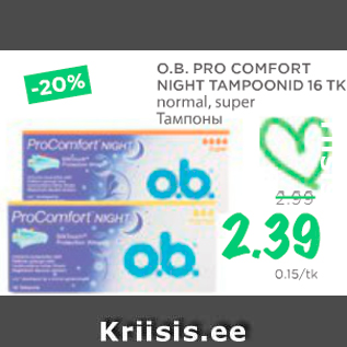 Allahindlus - O.B. PRO COMFORT NIGHT TAMPOONID 16 TK