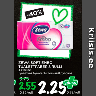 Allahindlus - ZEWA SOFT EMBO TUALETTPABER 8 RULLI