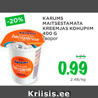 Allahindlus - KARUMS MAITSESTAMATA KREEMJAS KOHUPIIM 400 G