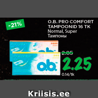 Allahindlus - O.B. PRO COMFORT TAMPOONID 16 TK