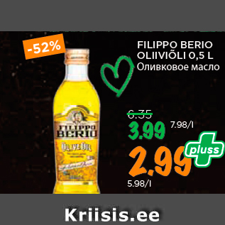 Allahindlus - FILIPPO BERIO OLIIVIÕLI 0,5 L