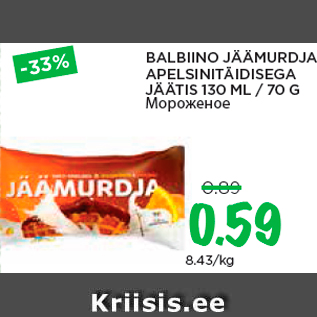 Allahindlus - BALBIINO JÄÄMURDJA APELSINITÄIDISEGA JÄÄTIS 130 ML / 70 G