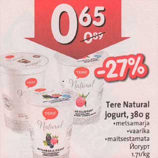 Allahindlus - Tere Natural jogurt, 380 g .metsamarja .vaarika .maitsestamata