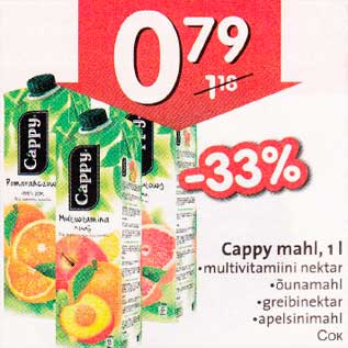 Allahindlus - Сарру mahl, 1 l .multivitamiini nektar .õunamahl .greibinektar .apelsinimahl