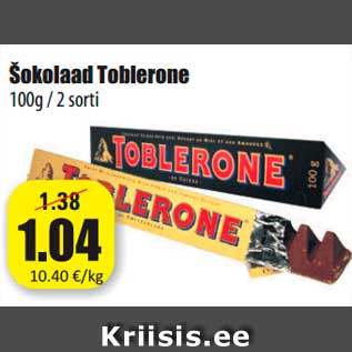 Allahindlus - Šokolaad Toblerone