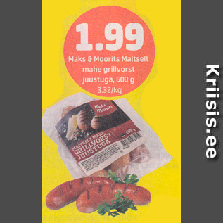 Allahindlus - Maks&Moorits Maitselt mahe grillvorst juustuga, 600 g