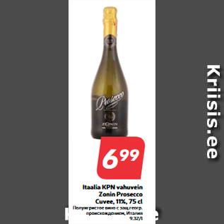 Allahindlus - Itaalia KPN vahuvein Zonin Prosecco Cuvee, 11%, 75 cl