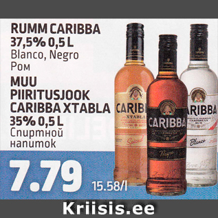 Allahindlus - RUMM CARIBBA 37,5%, 0,5 L .Bianco .Negro; MUU PIIRITUSJOOK CARIBBA XTABLA 35%, 0,5 L